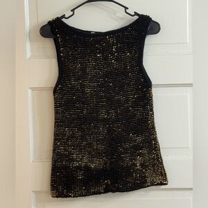 Cache | Black Knit with Gold Sequin Sleeveless Top | Size Large